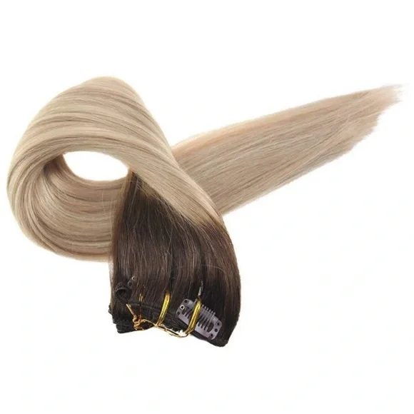 ✨ 20” FULL HEAD 120G #3/ #24/27 Human Hair Clipins